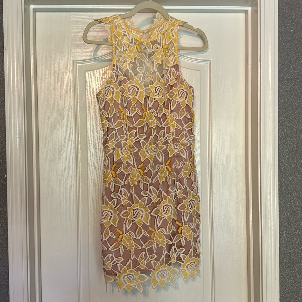 Floral lace overlay dress.
